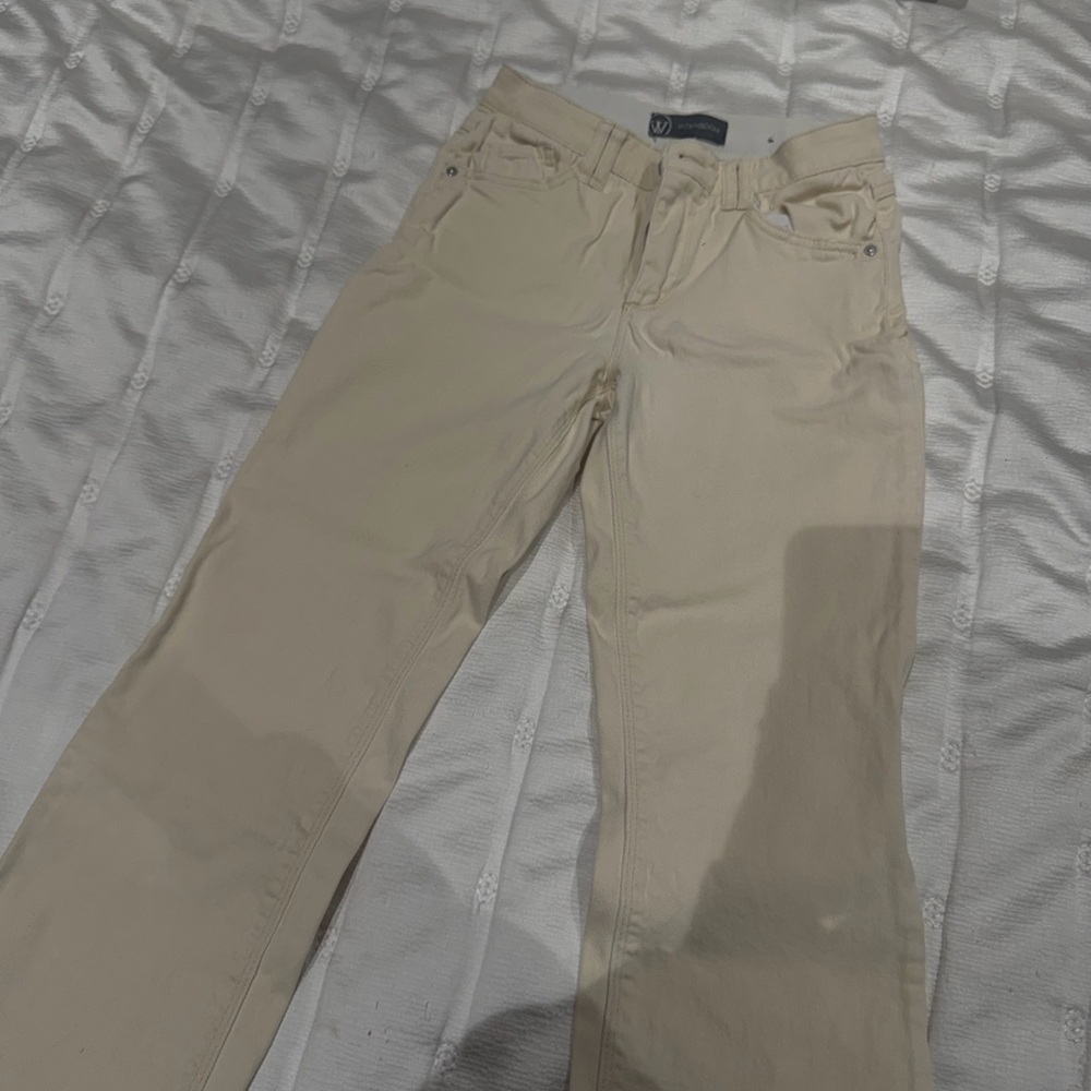 Beige Straight-Leg Pants